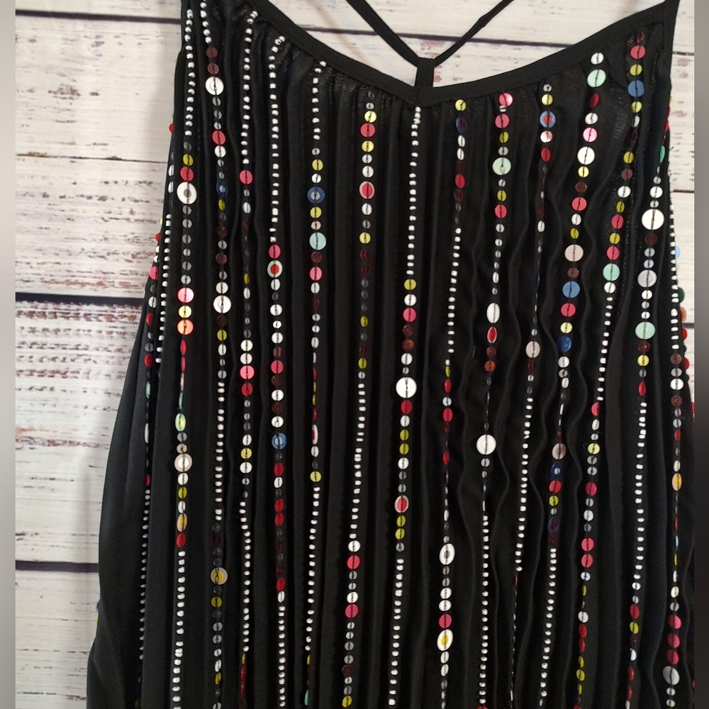 Farm Rio Beaded Sequin Maxi Dress NWT Small Black V-Neck - Picture 6 of 11